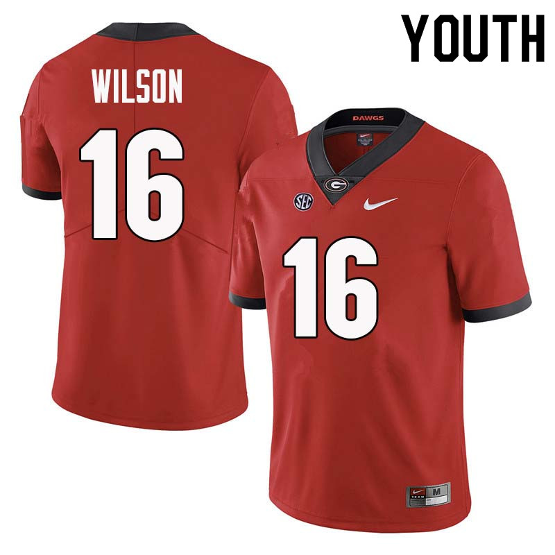Youth Georgia Bulldogs #16 Divaad Wilson College Football Jerseys Sale-Red - Click Image to Close
